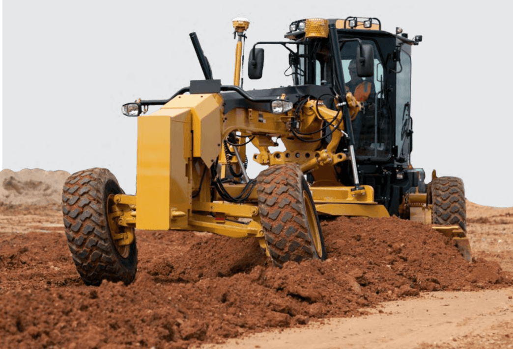 A motor grader carrying out earthworks