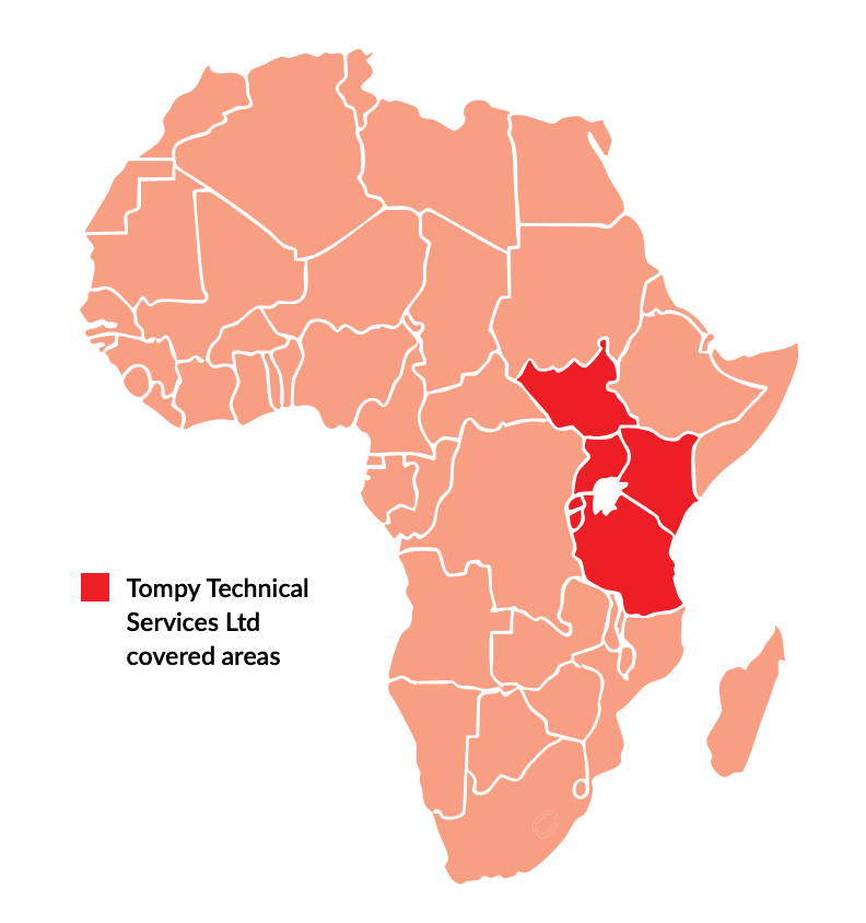 Africa map highlighting Tompy’s regional coverage